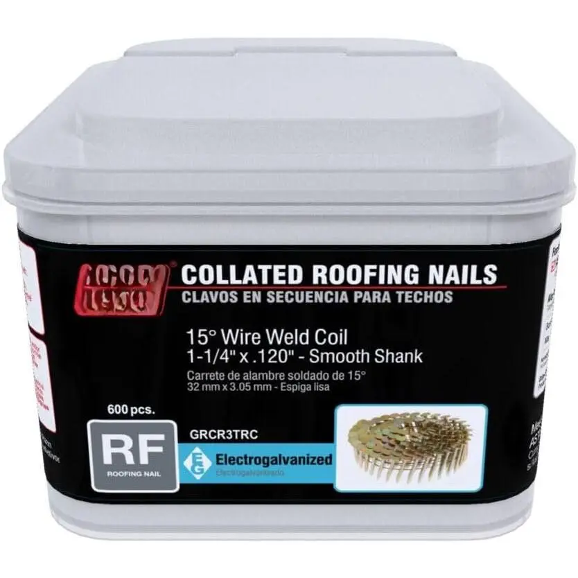 1-1/4-Inch 15? Electro-GALVANIZED Coil Roofing Nails, Smooth Shank, 600 nails per tub