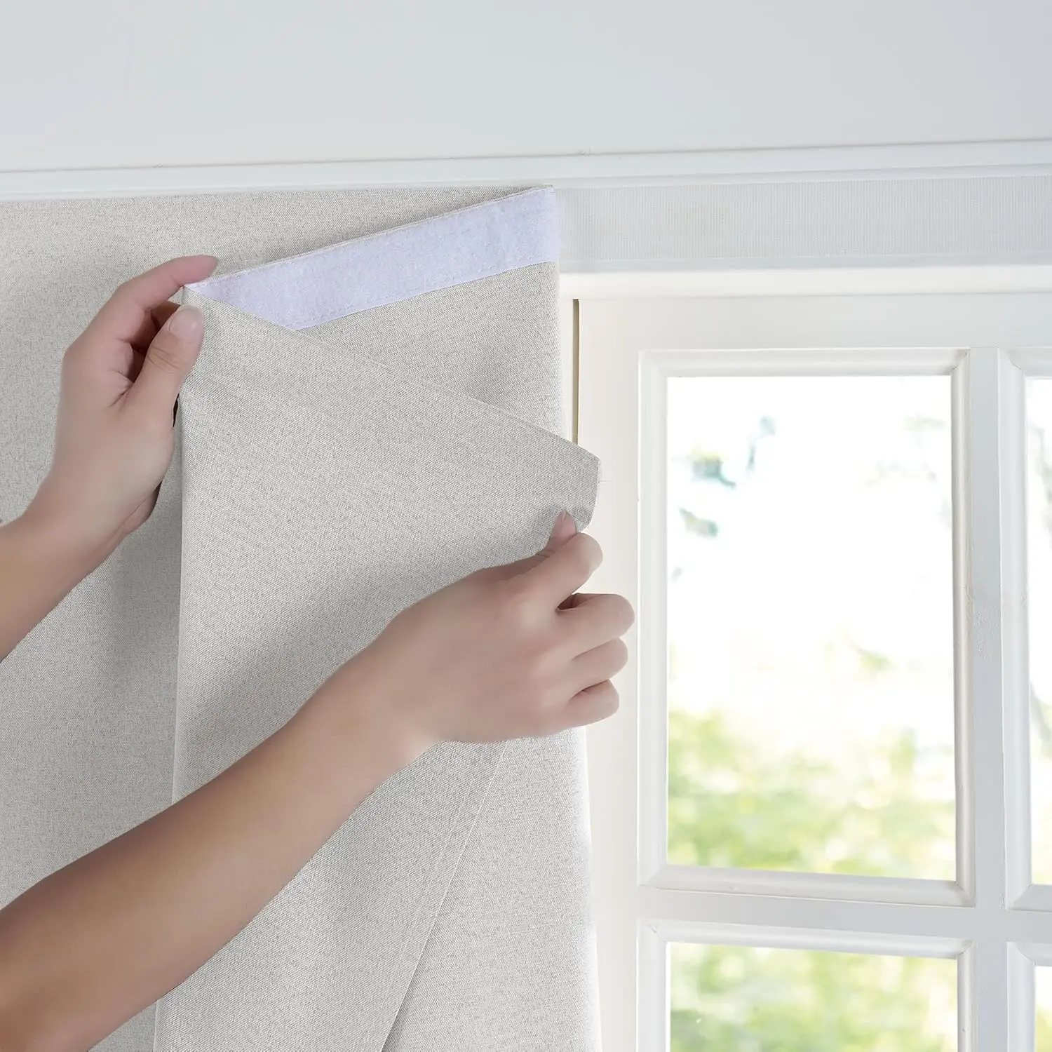 1-Panel No Drill Adjustable Room Darkening Blinds - 100% Blackout, Self-Adhesive, Non-Drape, 35in x 63in Greyish White, Easy Installation for Kids' Nursery, Ideal for Day Sleepers, Light Blocking Blinds
