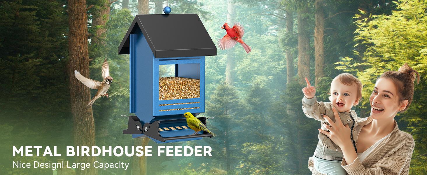 Wildpark Squirrel Proof Smart Bird Feeder by Wildpark - Outdoor Bird House for Bird Watching, Attracts Many More Birds! Durable Courtyard Decoration & Mother‘s Day Gift Idea for Garden Moms.