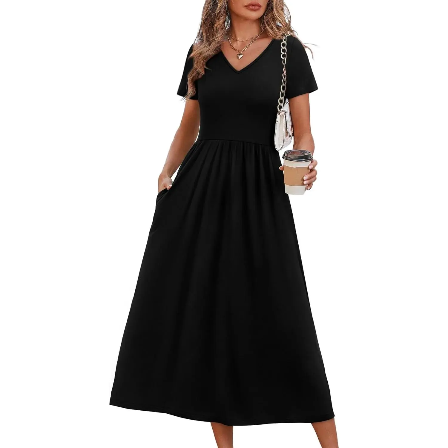 Women's Floral Print A-Line Midi Dress, Casual V-Neck Sleeveless Flowy Sundress for Summer Beach Vacations with Pockets, Casual Wear, Summer Dress For Women, Lady, Clothes, S-2Xl