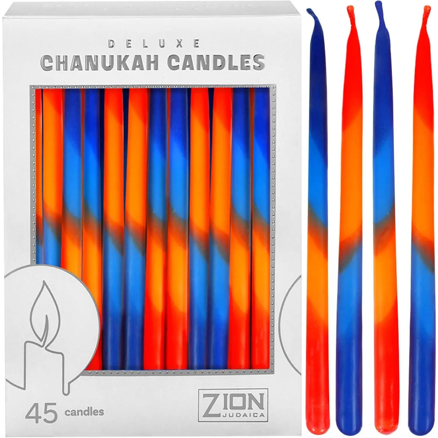 45 Multi-Tone Blue & Orange Ombre Hanukkah Candles Set 5.75" with Dreidel & Prayer Card Fits Standard Menorahs Party Candles for Chanukah