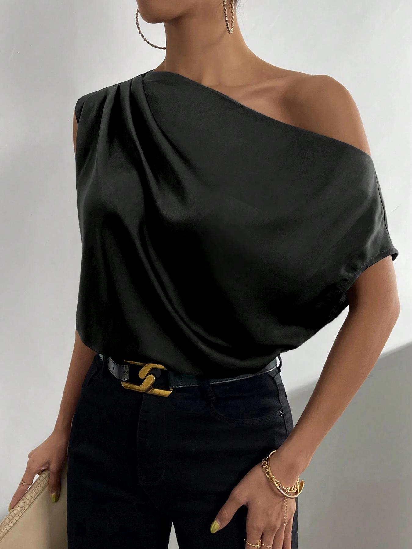 Women's Plain Blouse, Chic Casual One Shoulder Top for Daily Wear, Ladies Clothes for All Seasons