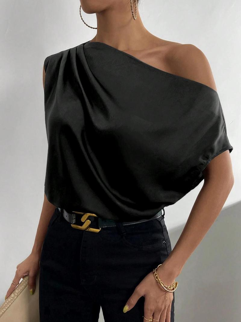 Women's Plain Blouse, Chic Casual One Shoulder Top for Daily Wear, Ladies Clothes for All Seasons