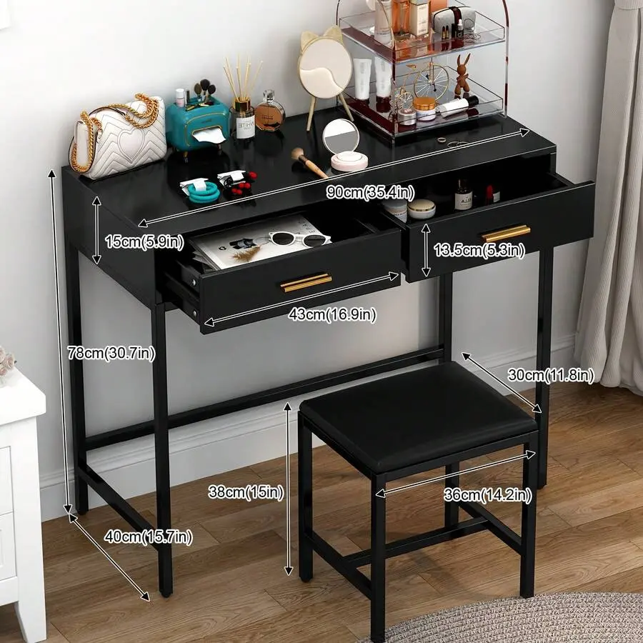 (Winter Gift Dressing Table) Classic Vanity Unit With Double-Drawer Design, Bedroom Dressing Table With Stool, Spacious Storage Vanity Unit