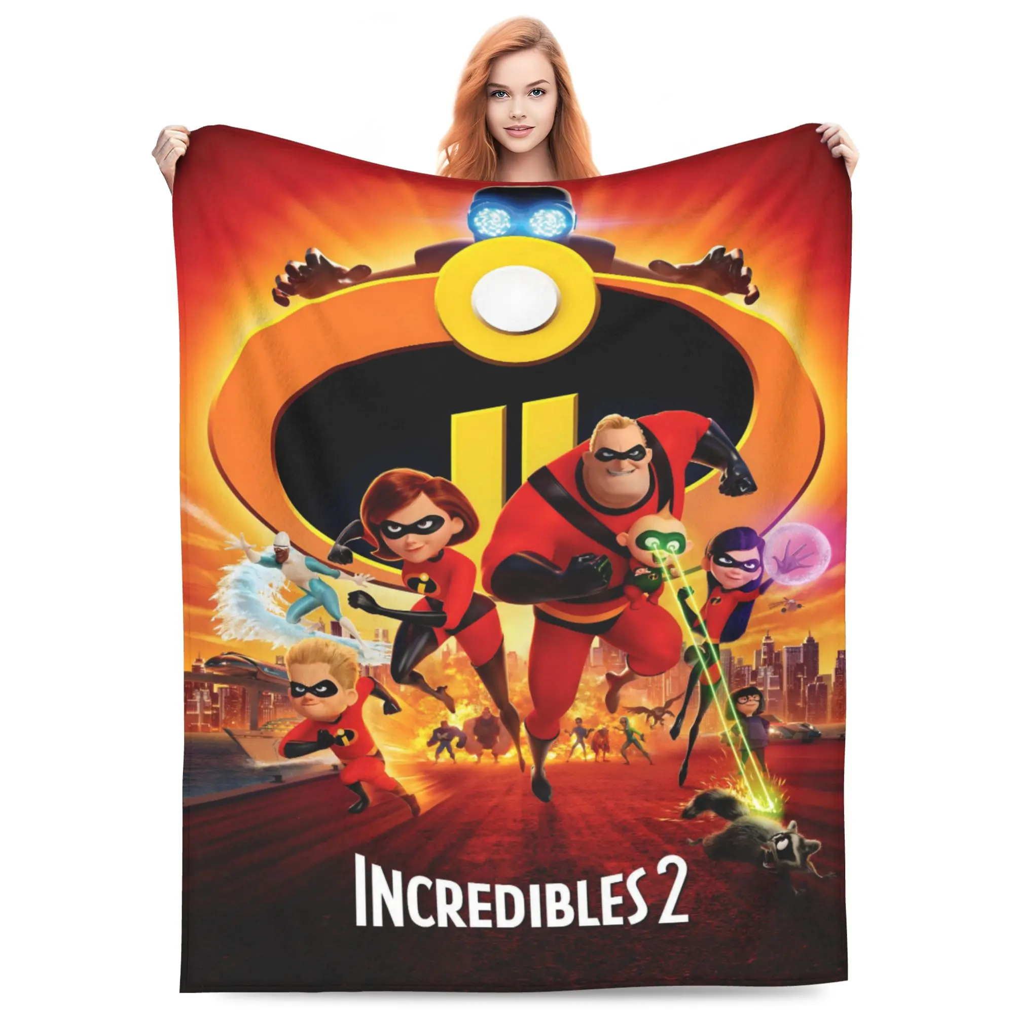 DISNEY CLASSIC The Incredibles Movie Poster Throw Blanket, Superhero Family Mr. Incredible Elastigirl Violet Dash Jack-Jack City Sunset Print Flannel Fleece Blanket for Sofa Bed Bedroom, Cartoon Movie Gift for Kids Boys Girls