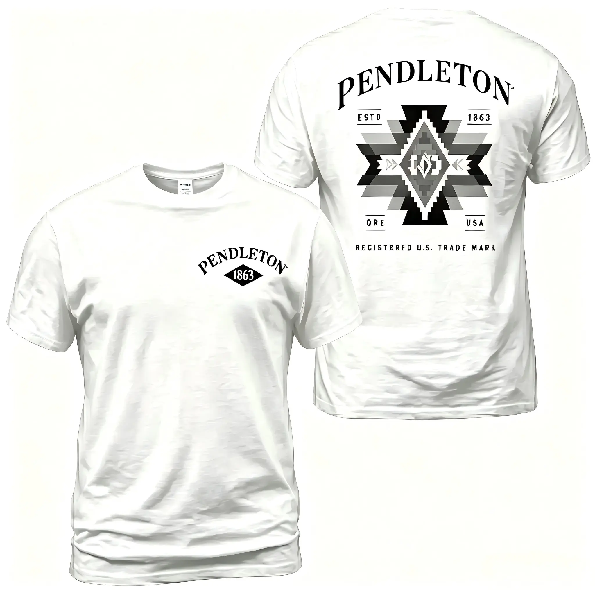 Pendleton Western Pattern T-Shirt, Aztec Diamond Graphic Tee With Oregon USA Back Print, Front Chest Pendleton 1863 Logo Shirt, Ranch Casual Western Apparel Gift for Men and Women