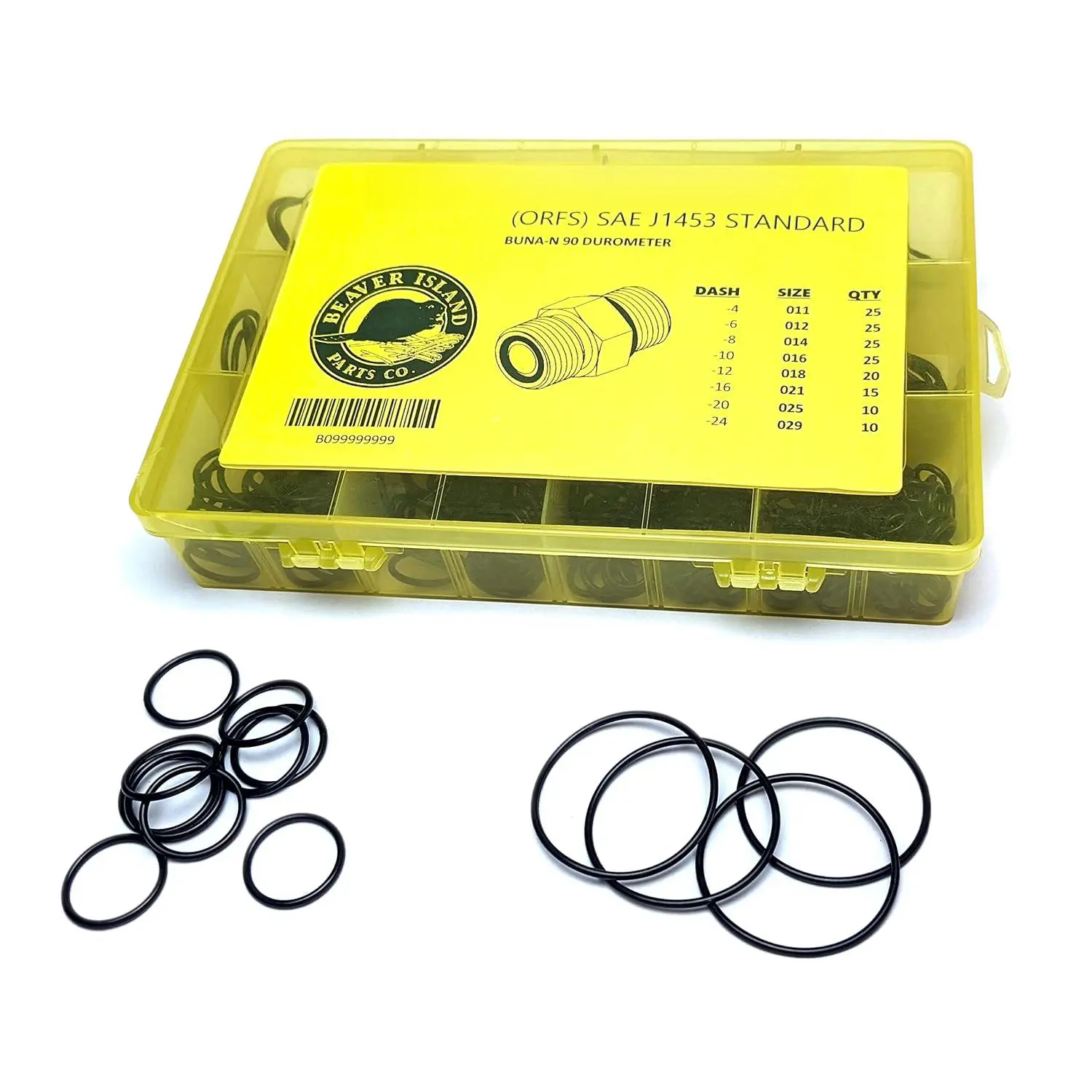 Hydraulic O-Ring Seal Kit, 155-Piece Buna-N SAE Assorted Sizes Set for ORFS Standard Face Fittings, 90 Durometer, Orfs Fittings
