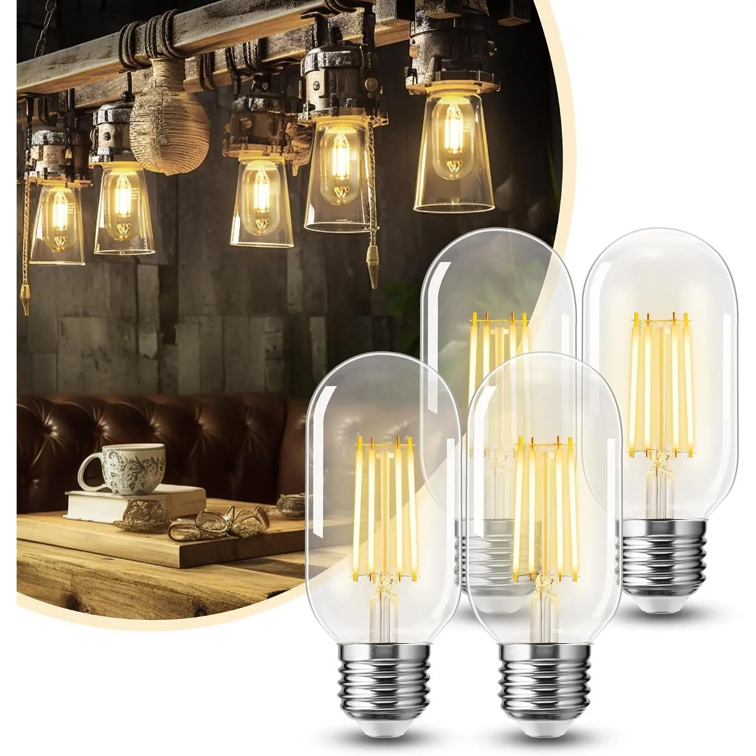 4 Pack LED Edison Bulbs, 4W Edison Light Bulbs, Antique LED Filament Bulbs 40W Equivalent, E26 Base, T45 LED Bulb with Clear Glass, Warm White 2700K, Non Dimmable, Great for Home, Bedroom, OfficeGift