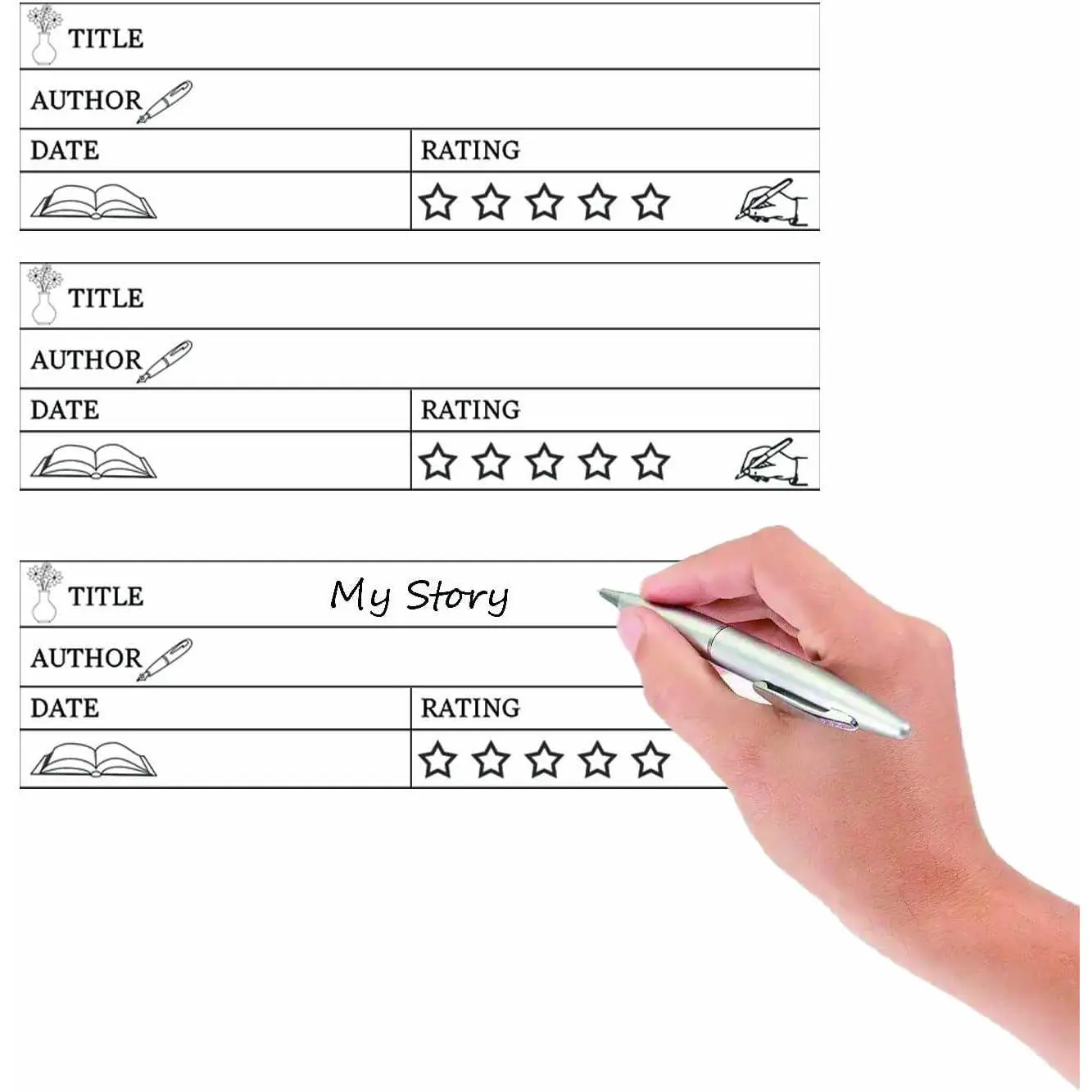 500 count Book Rating  Stickers, 1" x 3" Reading Log Labels for Journals, Planners & Reading Notebooks (5- Review )