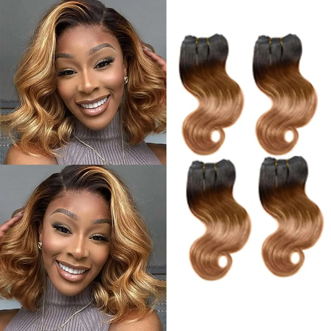Ombre Human Hair   Wave 4 bundle human hair 12A Virgin Unprocessed Human Hair Short  Ombre Blonde (8888,1B/30)