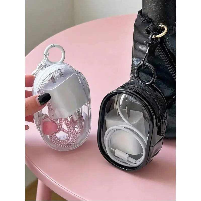 1pc Portable Mini Transparent Zipper Storage Bag, Compact Multi-Functional Pouch, Earphone And Charger Organizer With Keychain, Transparent Travel Accessory, Can Be Used As Travel Organizer, Cosmetic Bag, Makeup Bag, Travel Toiletry Bag, Large Capacity Ma