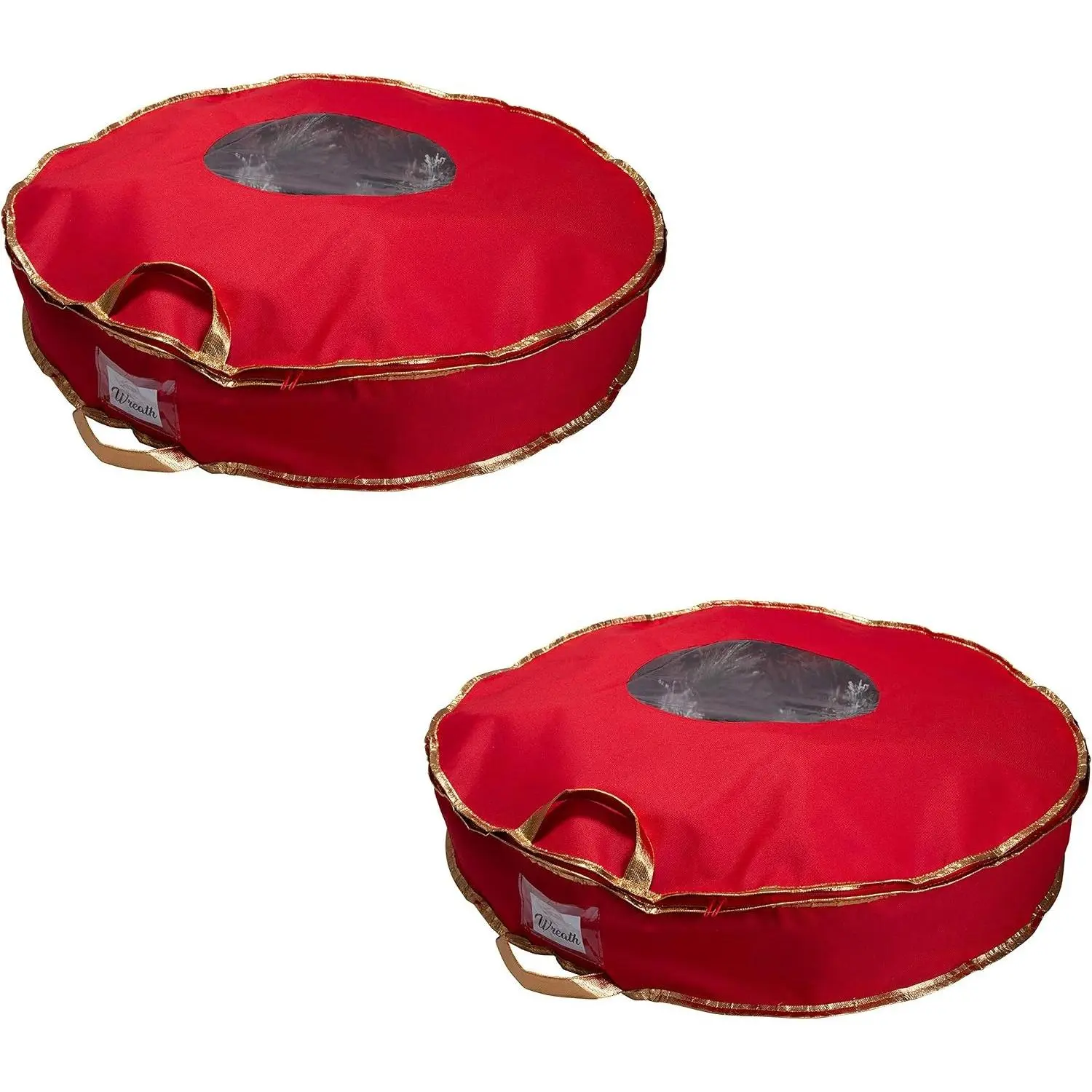 Simplify 2 Pack 24 Inch Red Christmas Wreath Storage Bags, Round Zippered Collapsible Durable Wreath Protector for Holiday Decorations