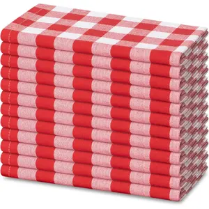 Blue Needles Gingham Buffalo Plaid Cloth Napkins 100% Cotton Set of 12 Dinner Table Napkins 18x18 inch Soft, Reusable, Washable Perfect for Spring Summer Easter & Everyday Use - Red & White