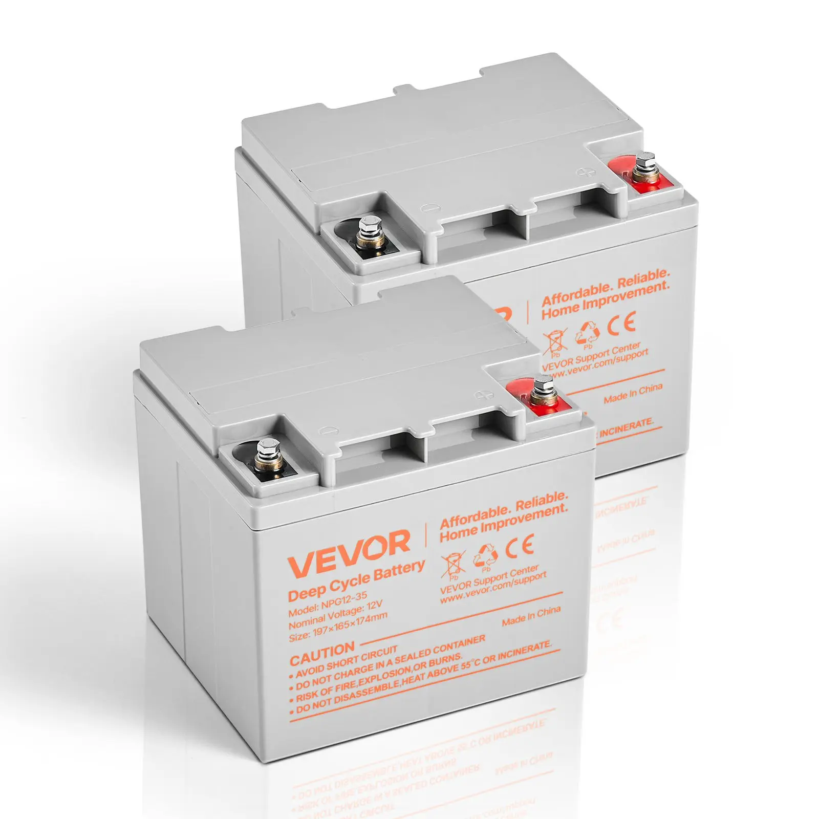 VEVOR 2 Pack 12V 35Ah Deep Cycle Battery, Sealed AGM Technology, Rechargeable Lead Acid AGM Battery, Backup Replacement for Scooters, Mobility Wheelchair, Solar System Off-Grid Home Energy Storage