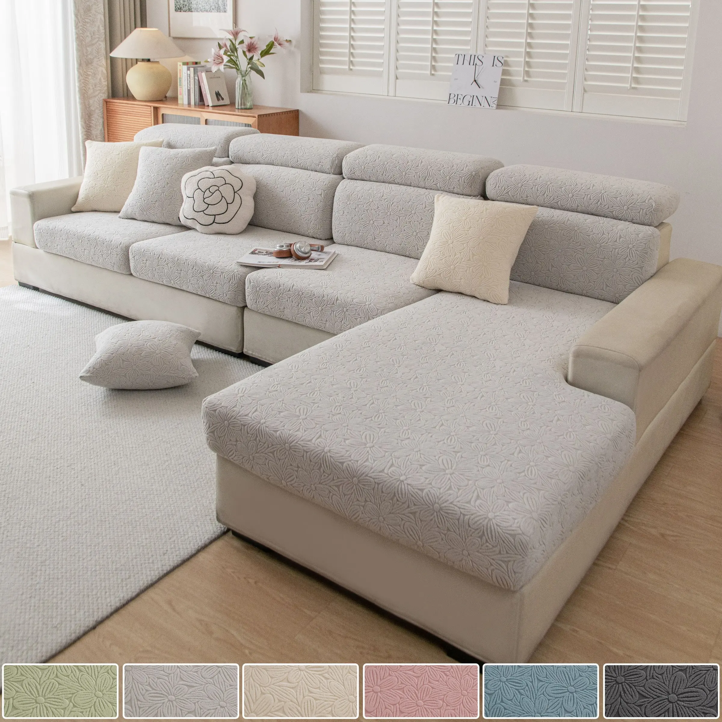 Modern Floral Couch Cover, Dust-Proof and Scratch-Resistant, Pet-Friendly, Soft and Elastic, Indoor/outdoor Use