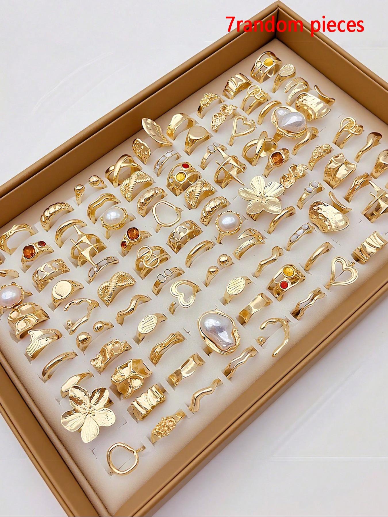 Women's Elegant Vintage Ring Set, Floral & Faux Pearl Designs, Perfect for Daily Wear, Parties, Weddings, Autumn Winter Jewelry Collection Women's Elegant Vintage Ring Set, Floral & Faux Pearl Designs, Perfect for Daily Wear, Parties, Weddings, Autumn Winter Jewelry Collection