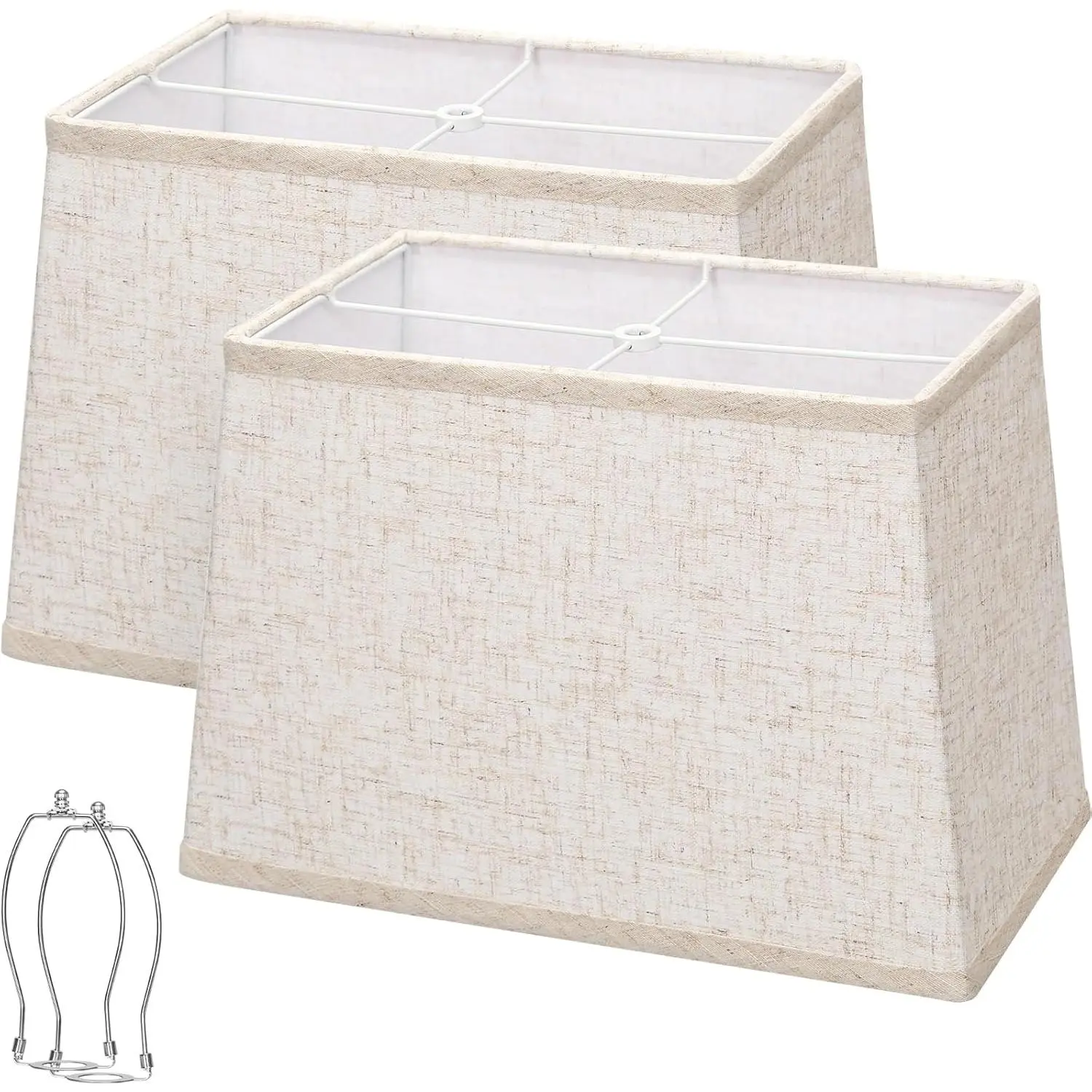 Rectangle Lamp Shades Set of 2, Top 7"x12.5", Bottom 9"x15", Height 10", Large Beige Lampshades for Table Lamps Floor Lamps, Square Replacement Lamp Shade, Spider Harp Holders Included, Easy Assembly