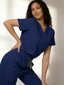 High Quality Scrubs Set for Women, Stay Neat, Move Easy Wrinkle-Resistant, Comfortable Staff Scrub Suit Ladies Beauty Spa Salon Short Sleeved Top+Pants Workwear, Doctor Center Uniform, Multi-Pocket & 4-Season Comfort for Healthcare Professionals