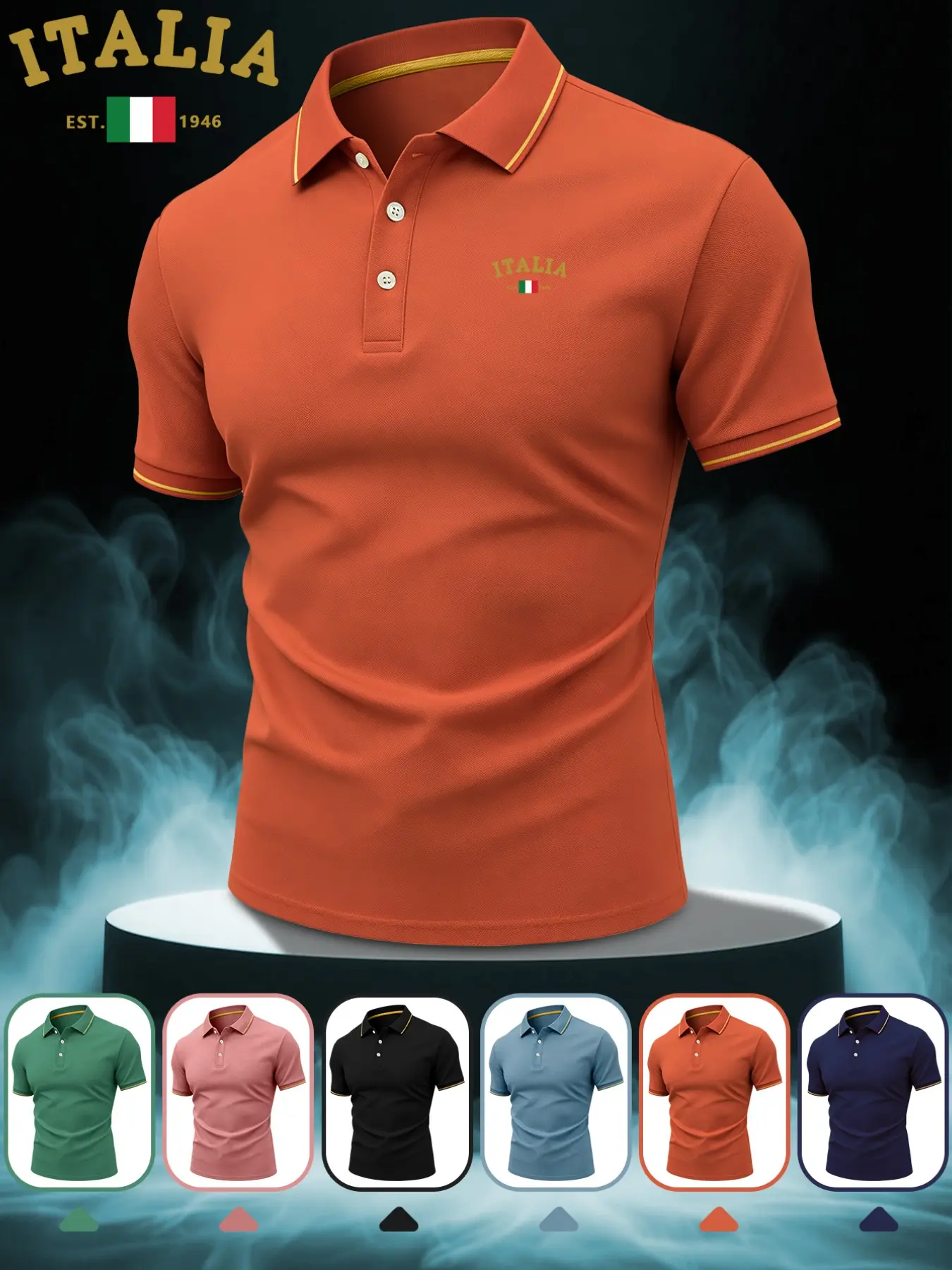 New arrival "ITALIA" printed men's POLO shirt, fashionable quick-drying and breathable fabric golf POLO shirt, polo shirt, versatile for business, sports, and home use, extremely high quality and easy to care for.