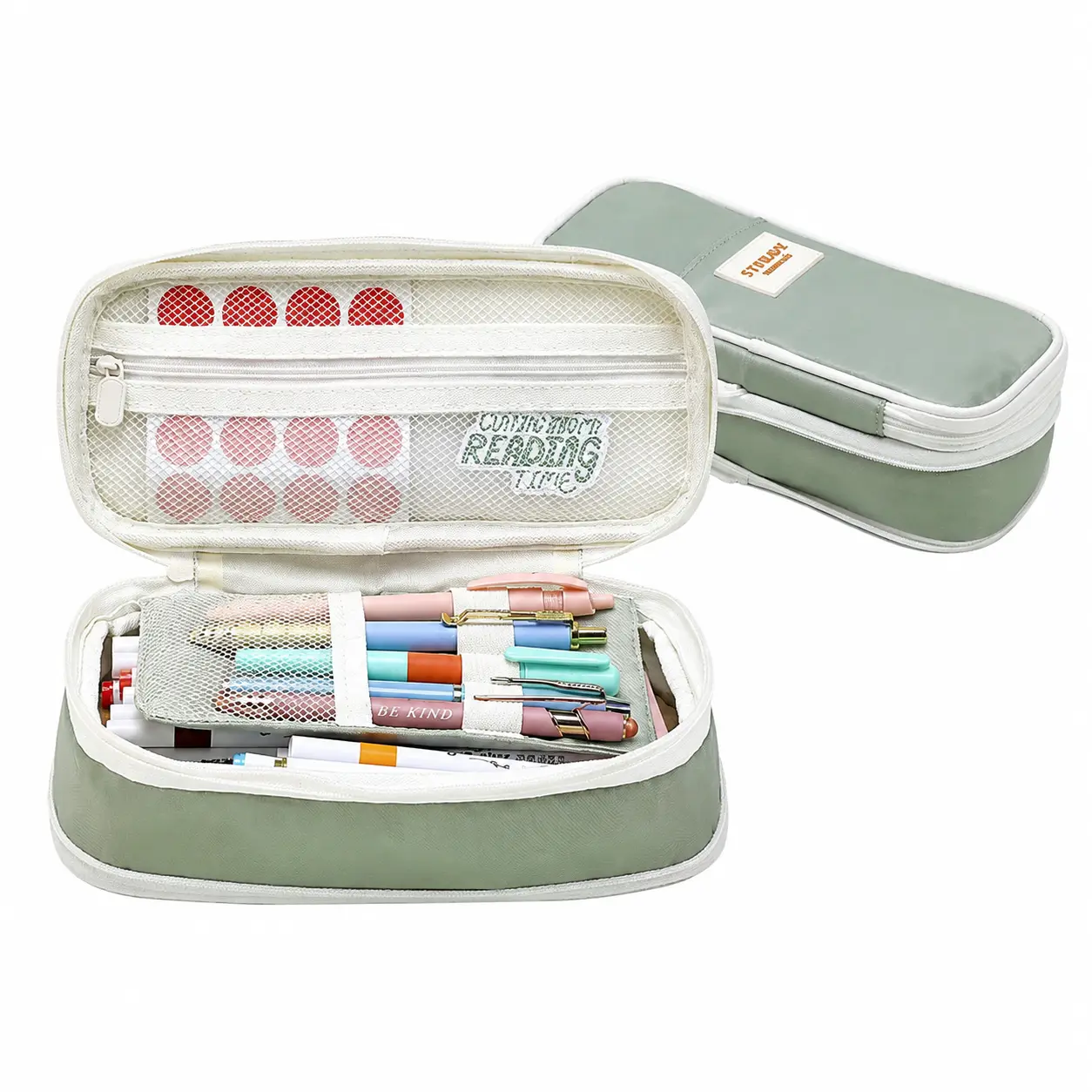 Large-Capacity Double-Layer Pencil Case for Students Featuring Multi-Compartment Organization, Lightweight Durable Fabric, Easy-Clean Surface, and Compact Portable Design Ideal for Middle School Supplies and Daily Use