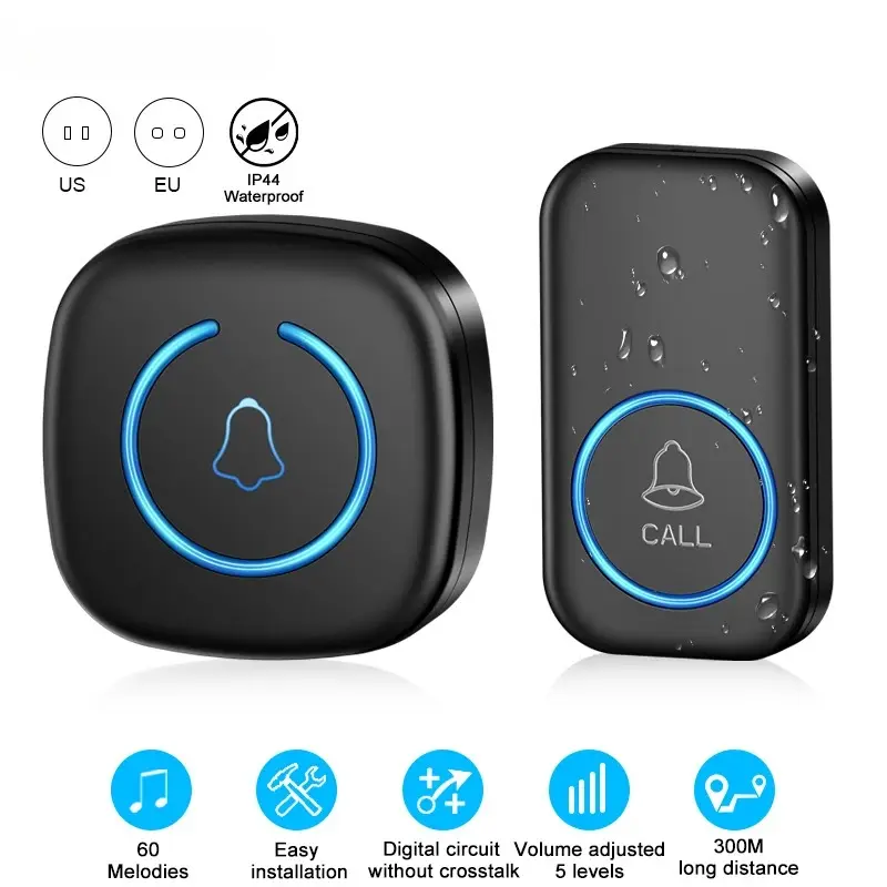 Wireless Doorbell Intelligent Welcome Door Bell 300M/984 FT Remote 60 Songs Melodies Home Smart Doorbell US EU UK Plug Optional