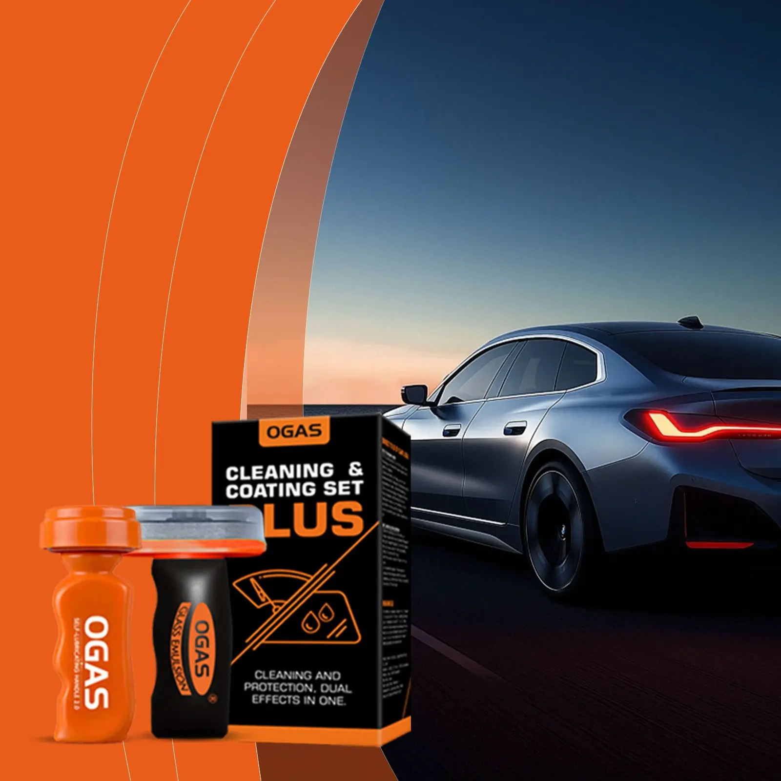 Glass Cleaning Coating Set Plus, Dual-Function Glass Cleaner & Coating Kit, Hydrophobic Rainproof Anti-Glare Protection
