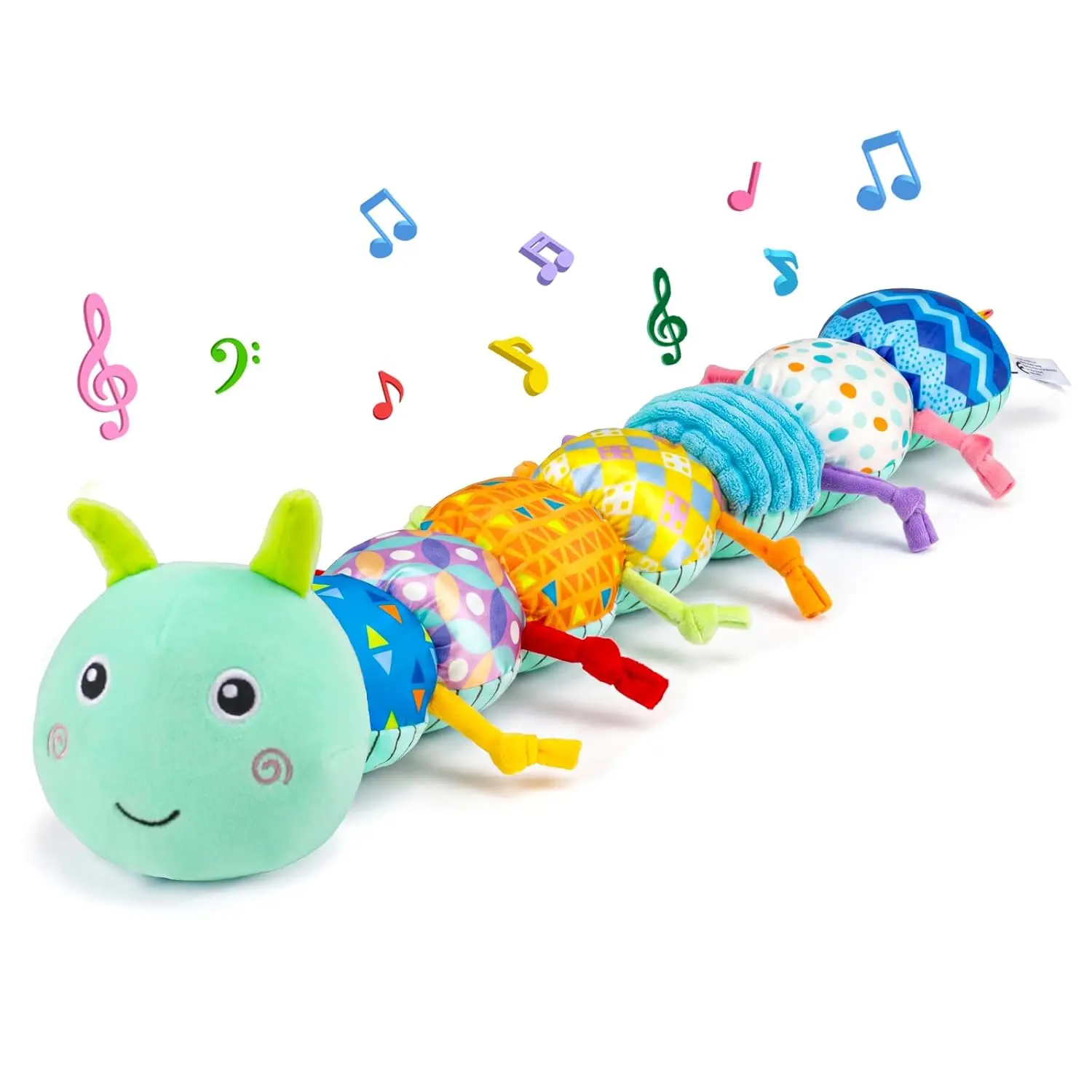 Baby Tummy Time Toys 0-6 Month Musical Stuffed Animal Plush Caterpillar Toy for Infant 6-12 Month Teething Sensory Toy with Crinkle Rattle for Babies 0-3-6 Month Newborn Boy Girl Easter Basket Stuffer