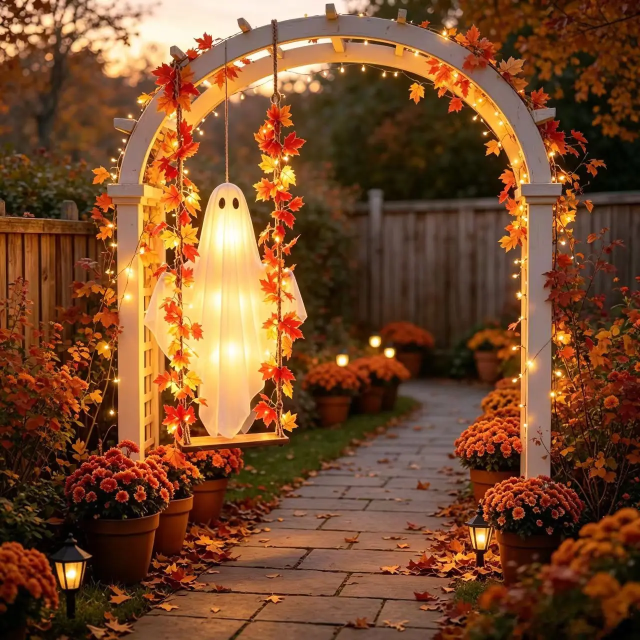 Halloween Hanging Maple Leaf Swing Ghost Decor, Outdoor Indoor Festival Light, Remote Control 8 Modes, Perfect for Garden, Porch, Home
