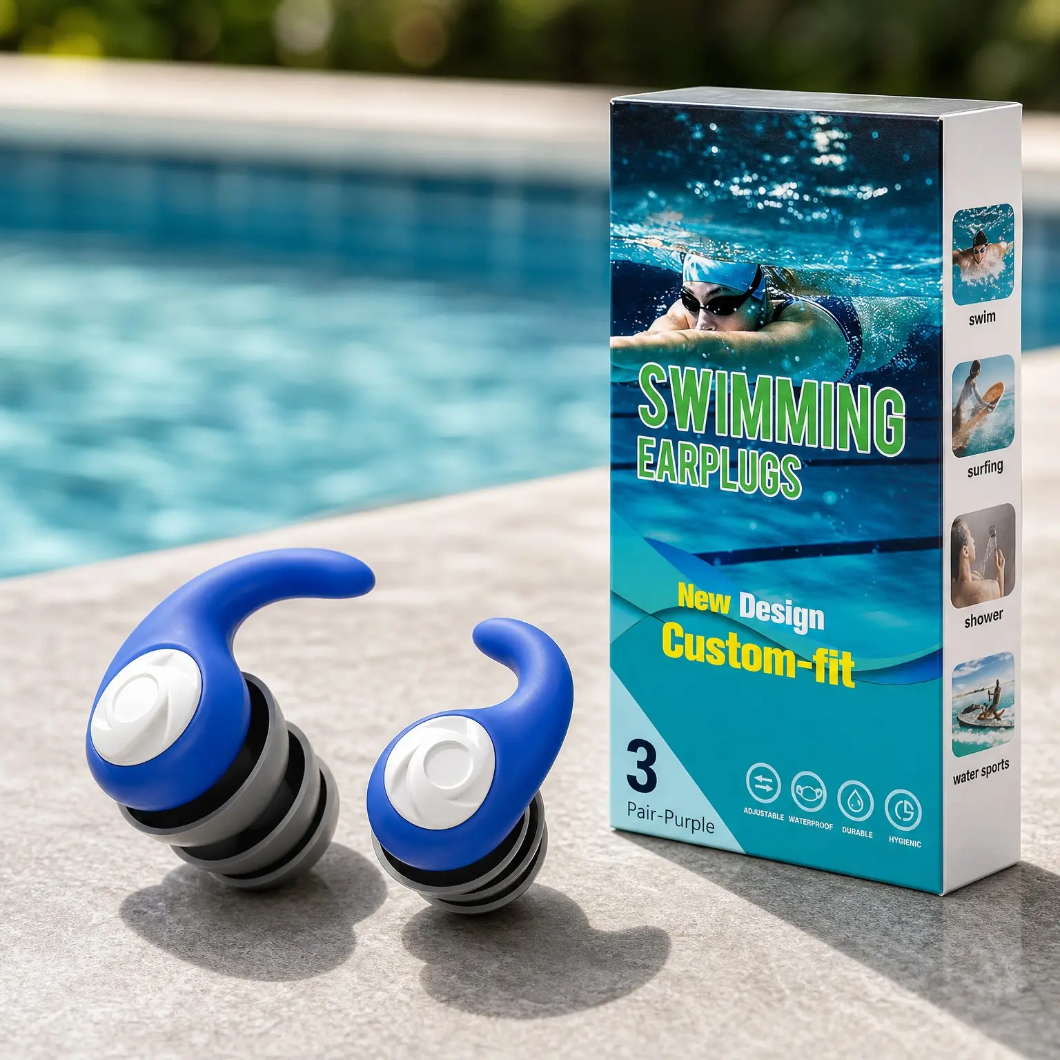 3 Pairs Soft Silicone Swimming Ear Plugs for Adults & Kids - Reusable Waterproof Earplugs for Swimming, Surfing, Diving, Showering & Water Sports, Keep Water Out & Ear Protection