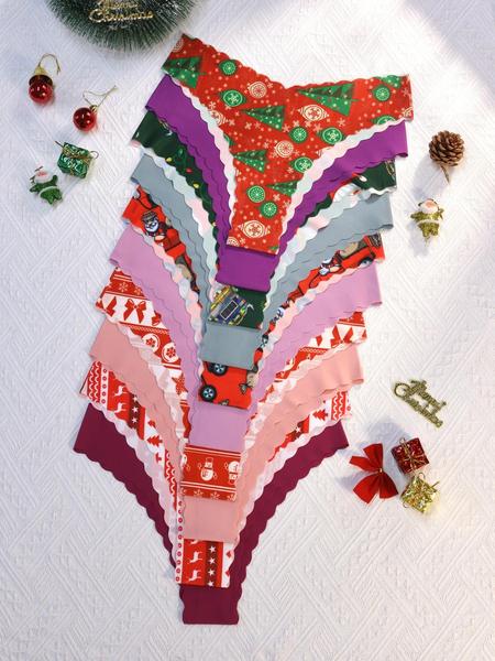 Women's Seamless Scallop Trim Underwear Set, Comfortable Breathable Antibacterial Panties, Fitted Casual Style for All Seasons