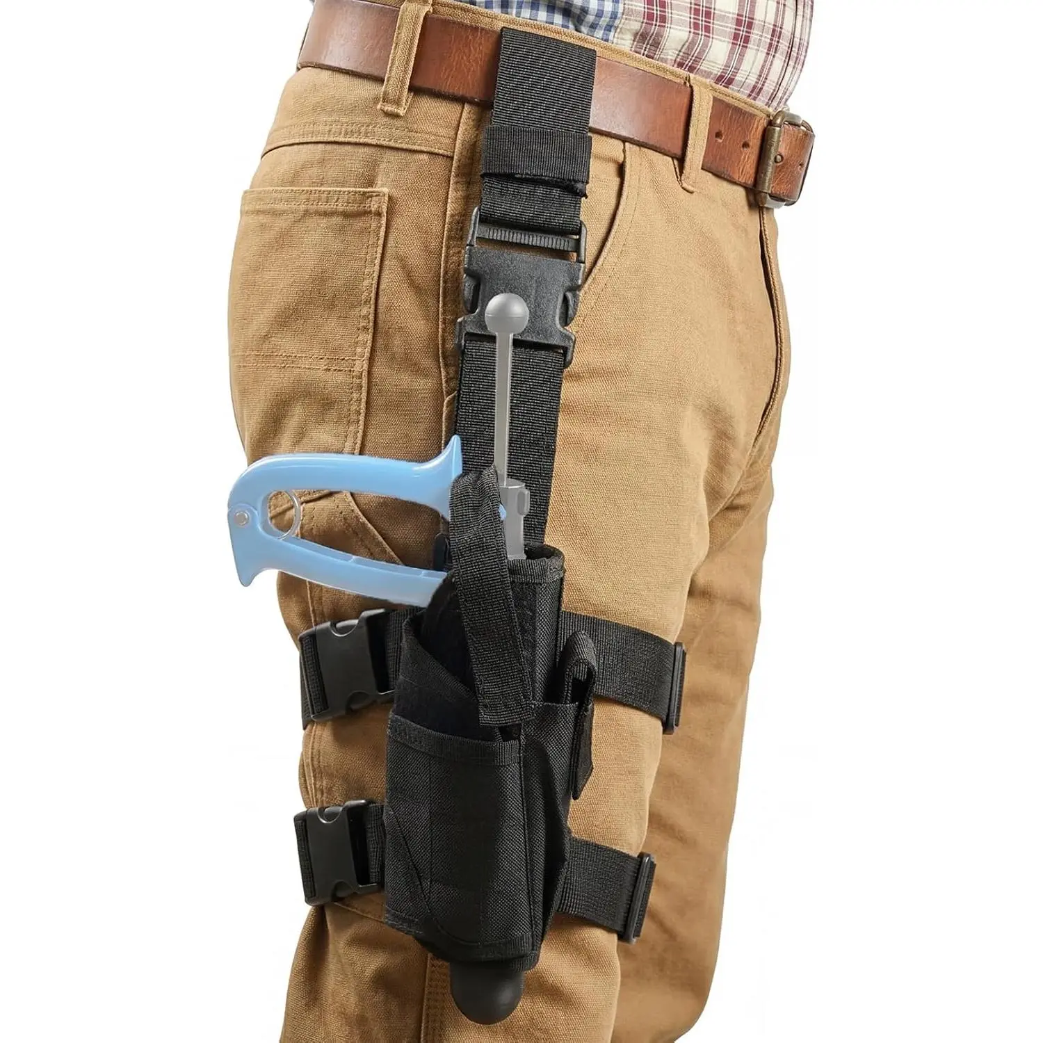 Heavy Duty Holster for Livestock Syringe Belt Mounted Carrier with Leg Strap Hands Free Holder Compatible with 50mL Repeater Injectors Safety Needle Guard for Farm & Ranch Use, Black
