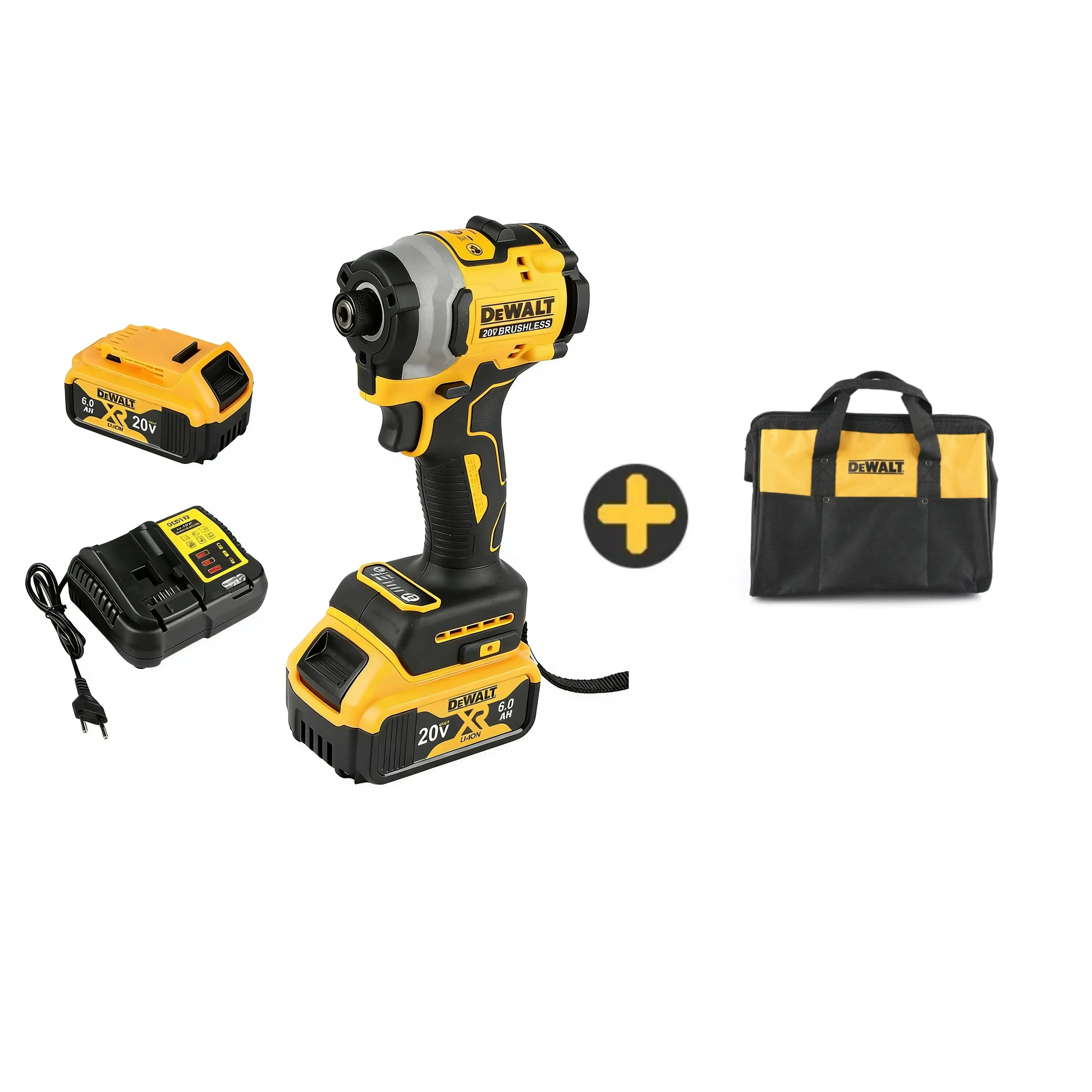DeWalt DCF850 20V Brushless Motor High-Torque Impact Driver Cordless Work Tool Kit Set, 1 Rechargeable Lithium-Ion Battery, 1 Charger, Tool Bag for Heavy-Duty Construction Hardware Tasks