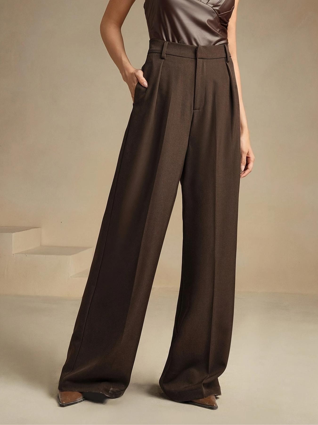 Women's Solid Color Wide Leg Loose Pants, Elegant Fashion Casual Trousers for Work Office Business, Ladies Bottoms for All Seasons