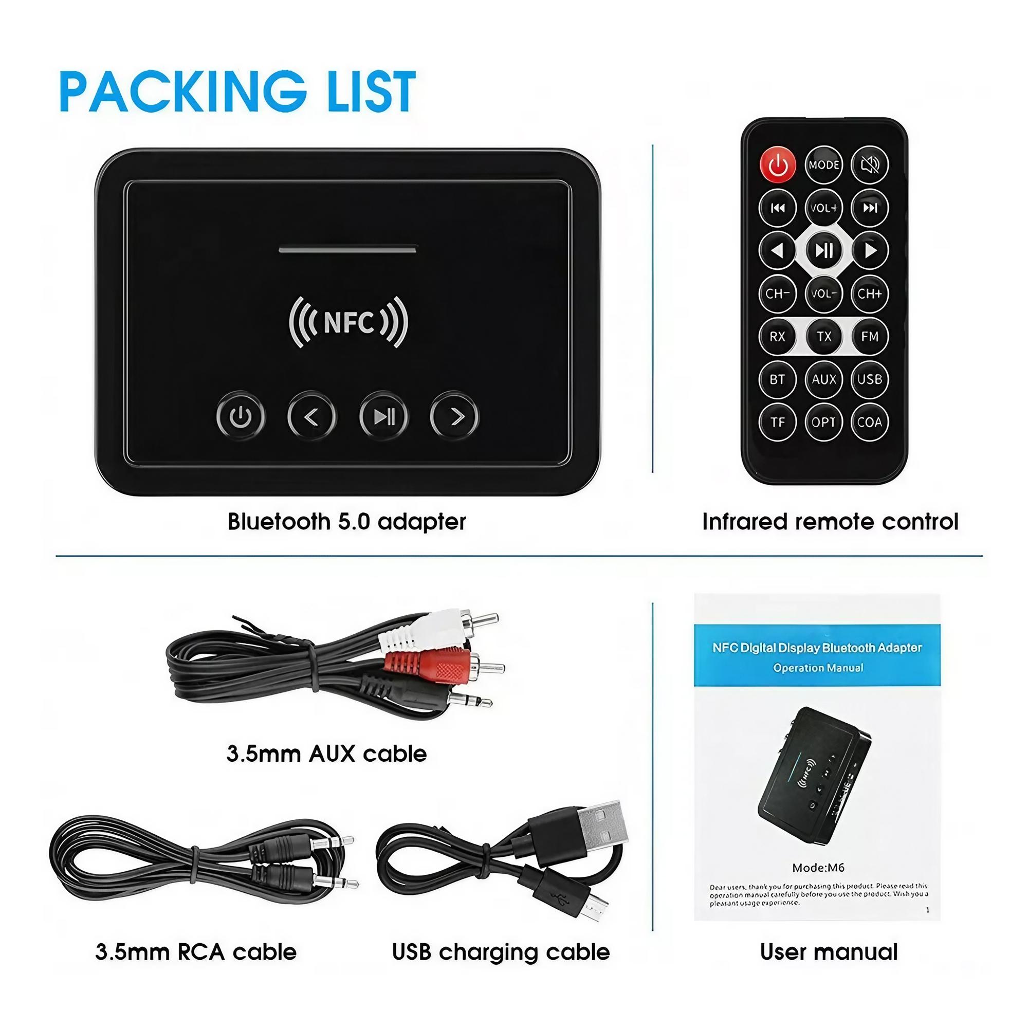 BT 5.0 Three-in-one Wireless Audio Adapter, Multi-function Transmitter and Receiver Supports AUX 3.5mm, RCA, Optical Fiber, USB Interface Connection, HiFi High-fidelity Stereo Music Converter, Suitable for Home Theater Car Audio