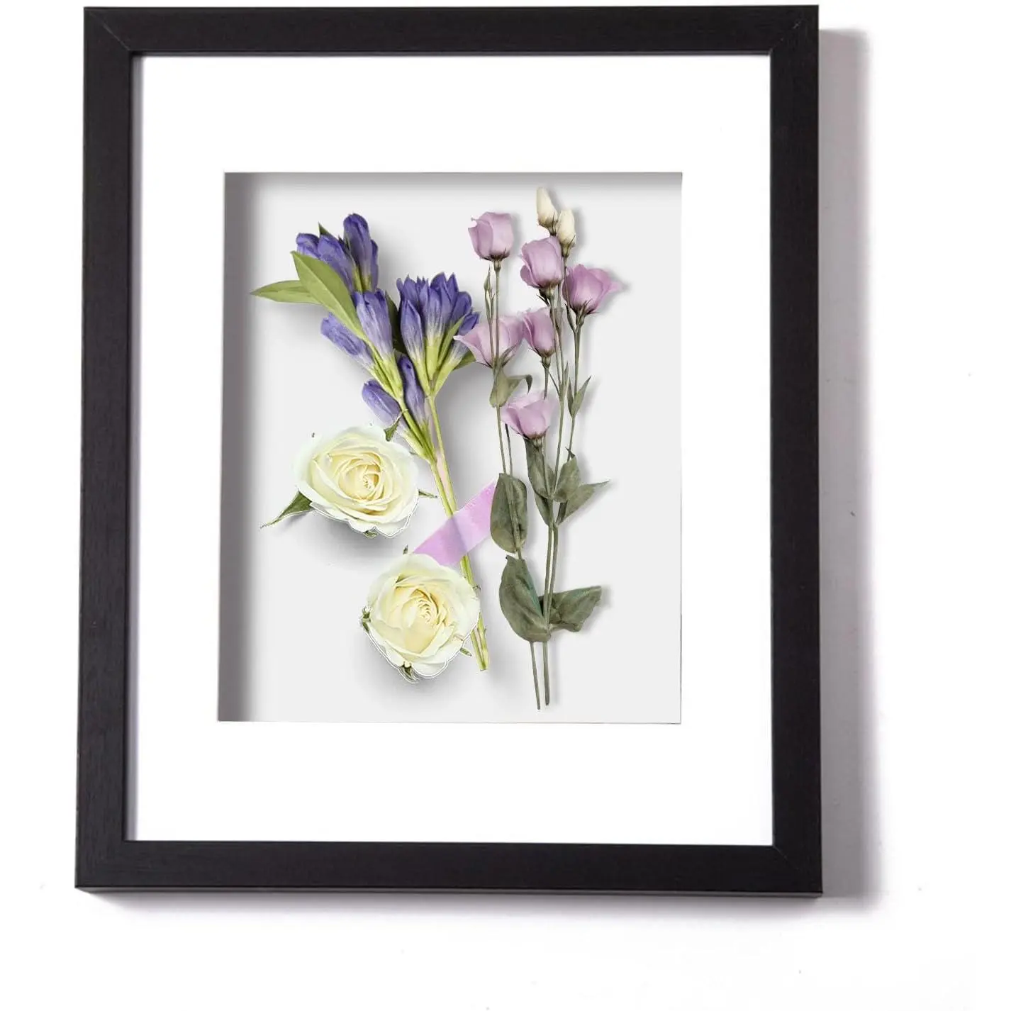 11x14 Shadow Box Frame Wood 3D Picture Frame with Glass Cover, Display Case with Mat for Wall-Hanging Picture Showcase, Black