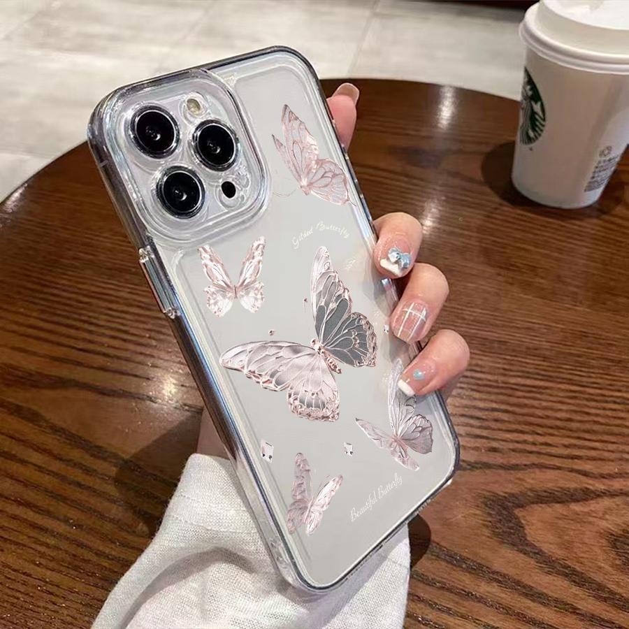 Butterfly Phone Case For Iphone 11 12 13 14 15 16 17 Pro Max Plus 17Air Transparent Simple Perfection Soft Cute Case Cover