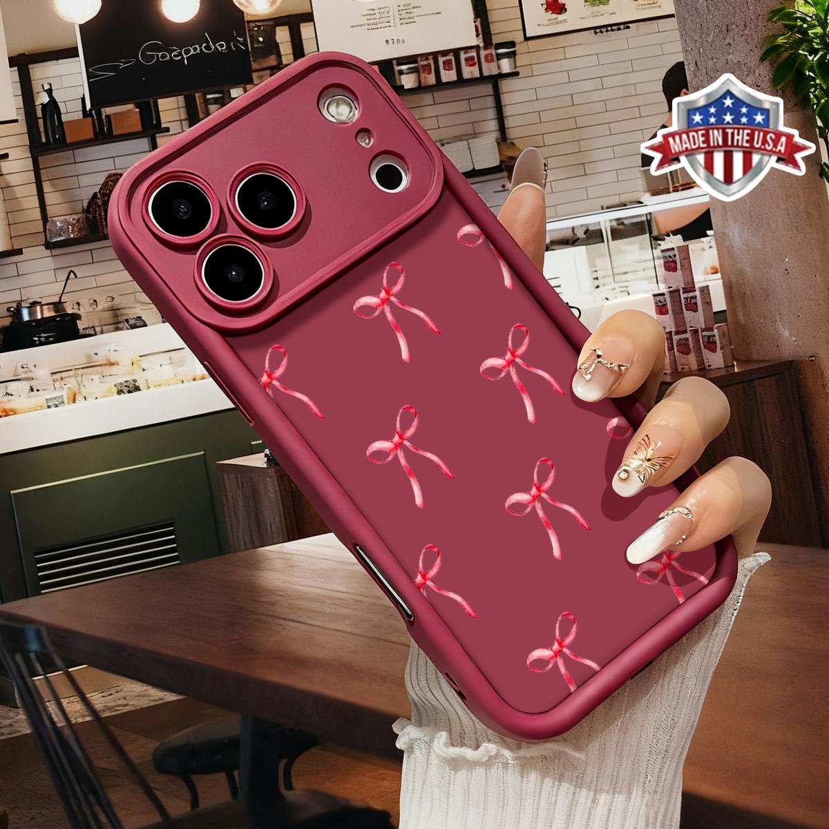 Cute Pink Bow Pattern Case for iPhone 17 16 15 14 Pro Max 13 12 11 XR XS Plus Air Slim Protective Anti Scratch Lightweight TPU Phone Cover