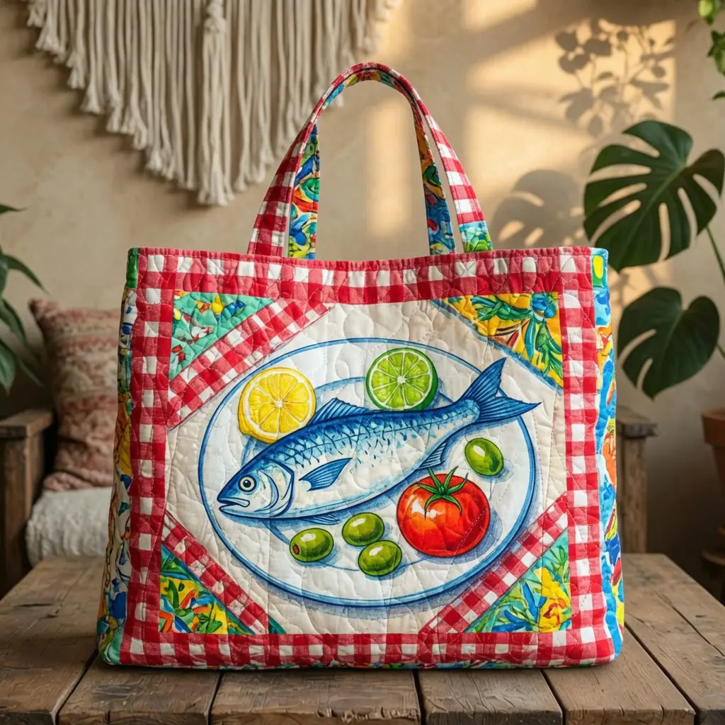 Women's Quilted Fish Print Tote Bag - Cute, Spacious, Lightweight Tote Bags for Vacations, Everyday Use, Casual Handbags, Beach Bag