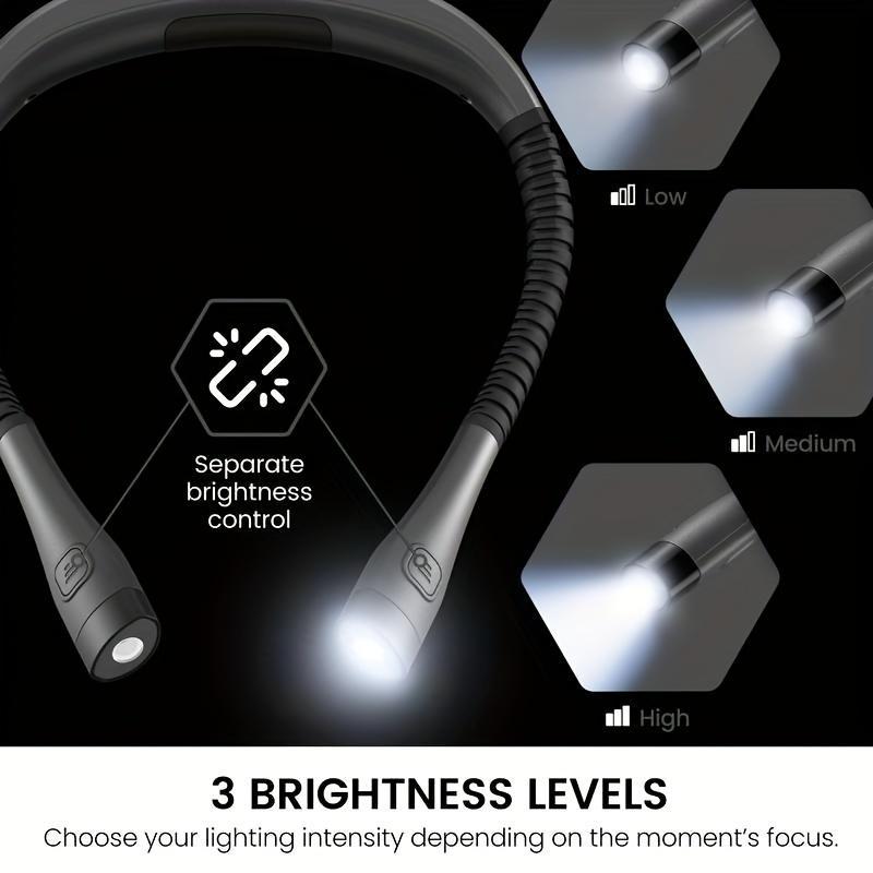 Rechargeable LED Neck Light, Bendable Reading Light, 3 Colors, 6 Brightness Levels, For Reading, Camping, Repairing, Outdoor Camping