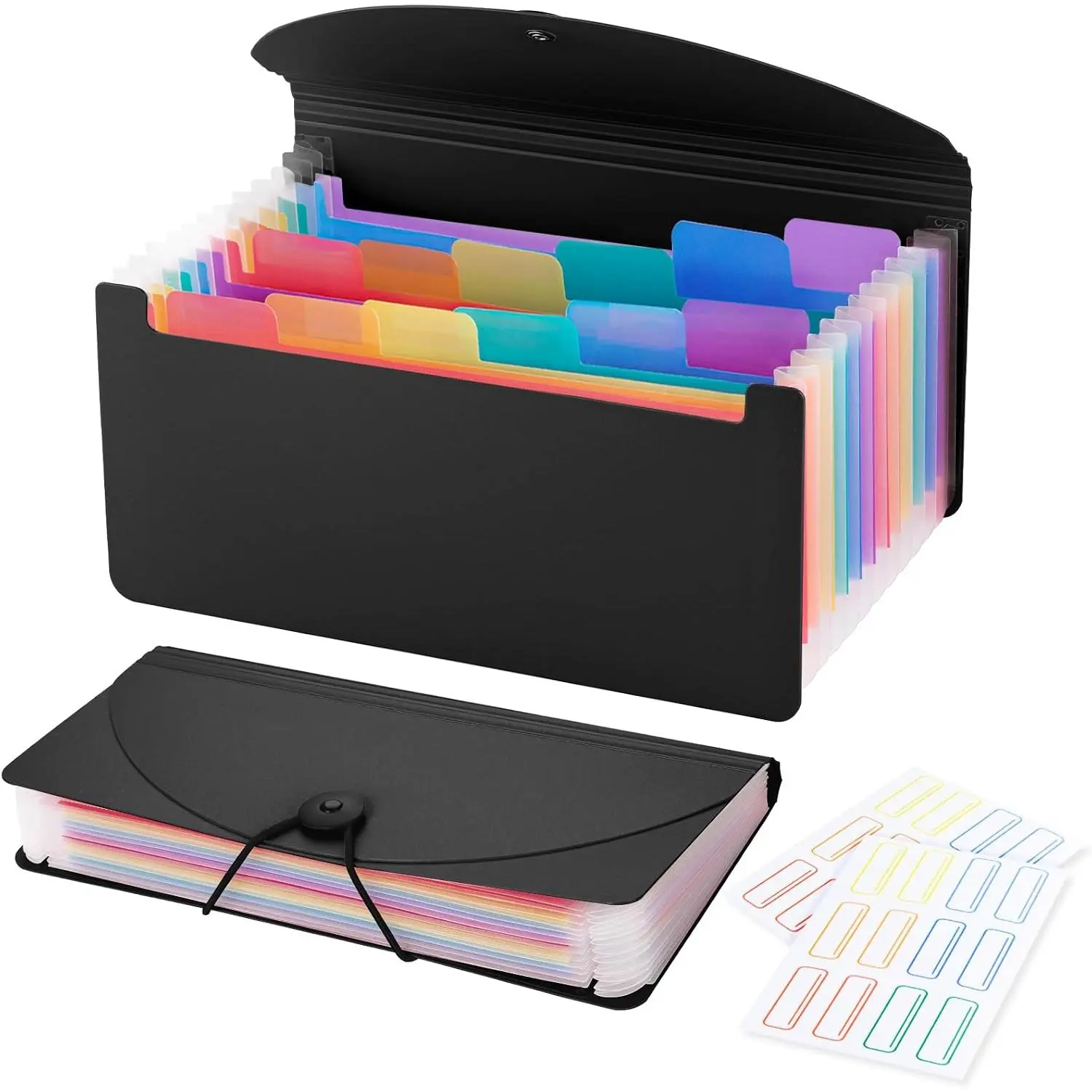 13 Pocket A6 Receipt Organizer, 2 Pack Small Accordion File Organizer,  Organizer with Labels - Black