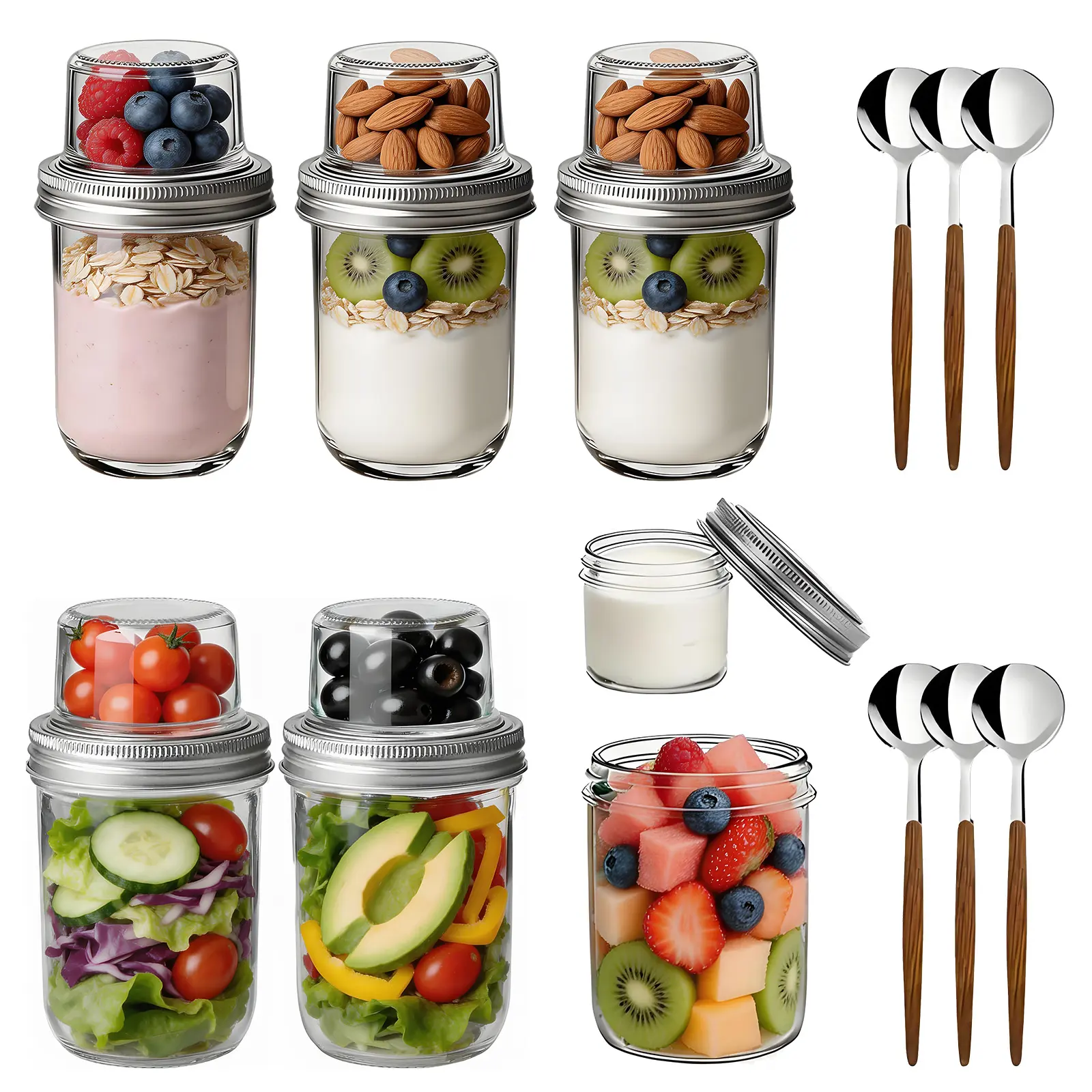 GAOMON 6-Pack Stainless Steel Insulated Tableware Set - Leak-Proof Thermal Lunch Box, Soup Jar, Portable Beverage Cup for Office, Outdoors (6-Piece Meal Prep Storage Solution), Six Pieces
