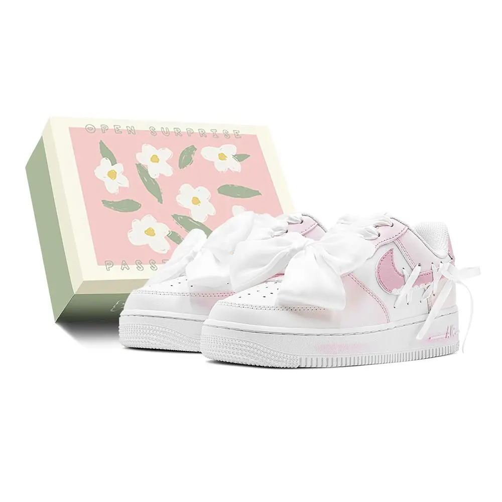 Nike Air Force 1 Lace-Up Princess Sneakers for Women – Comfortable, Removable Bow, Special Box, Low-Top Verifiable, with credentials and supporting global authentication