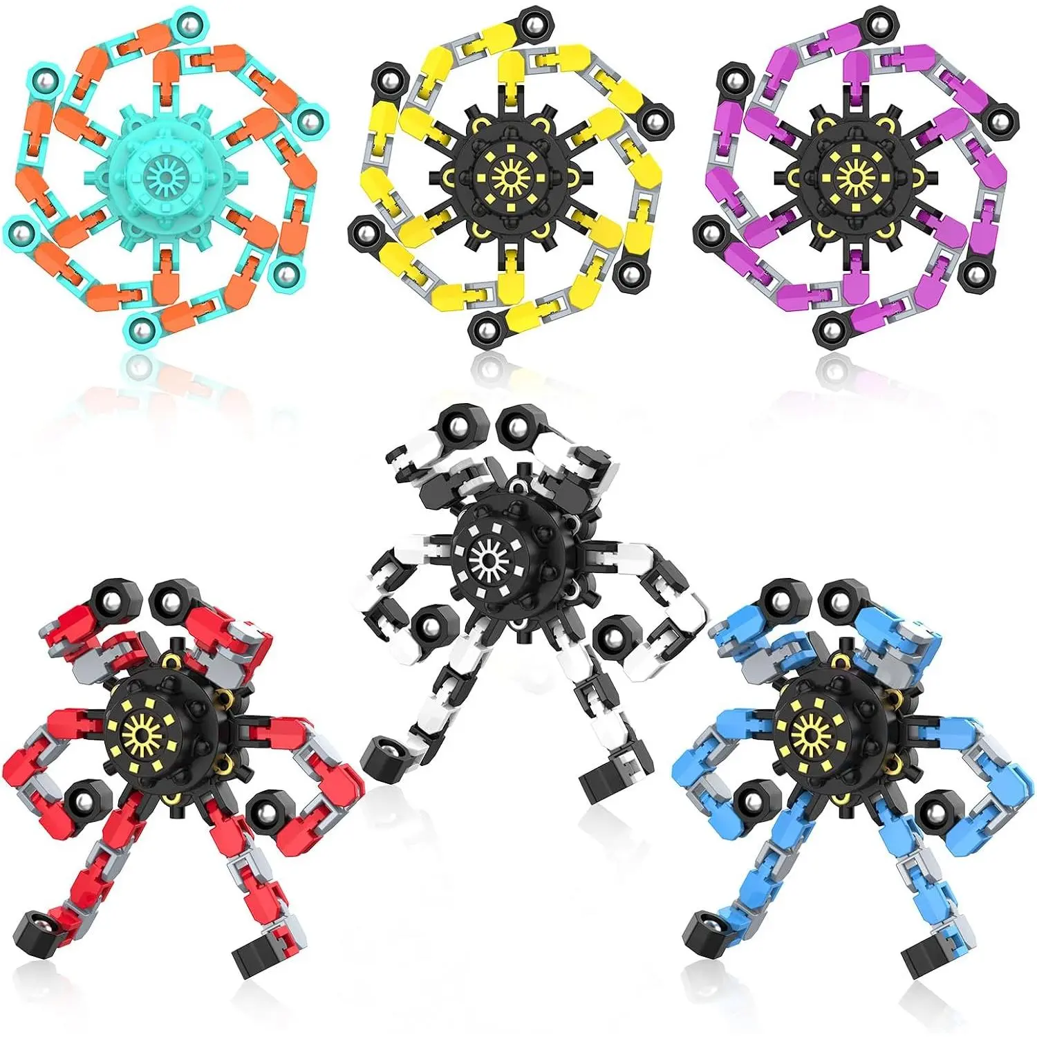 Transformable Fidget Spinner for Kids - Deformable Chain DIY Robot Spinner Sensory Toy, Stress Relief Fingertip Gyros, Party Favors Graduation Gifts