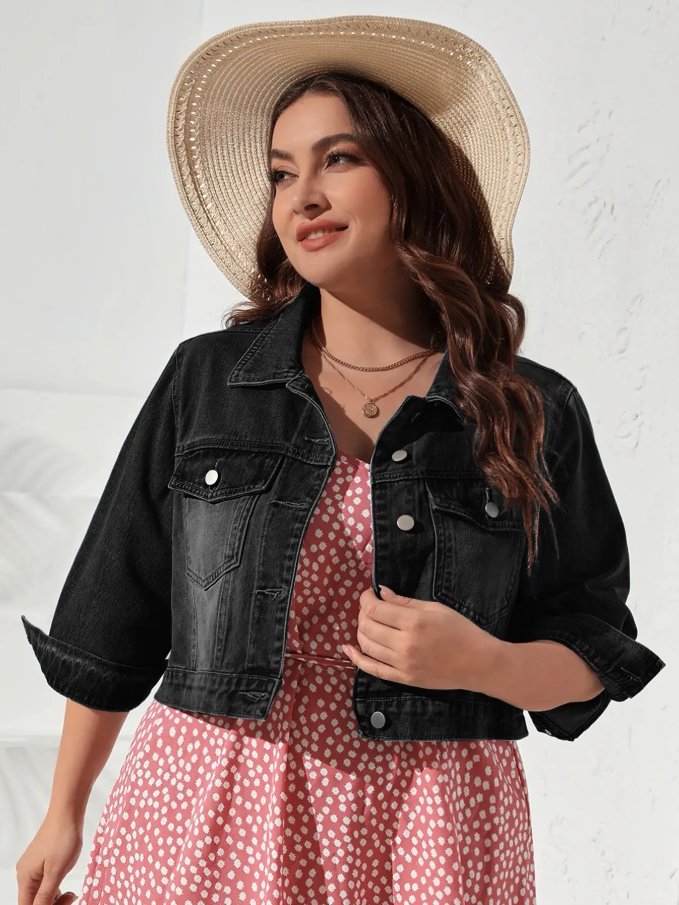 Plus Size Solid Denim Jacket Women, Non-Elastic Fit Versatile Denim Coat, Perfect for Casual Everyday Wear, Comfortable and Stylish Outerwear, Ideal for All Seasons