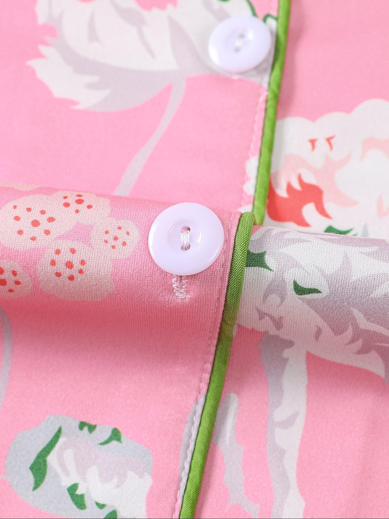 2 pieces of women's cotton print short sleeved pants sleepwear set Pajama Set with pockets suitable for all seasons, fashionable, comfortable, elegant and casual home wear