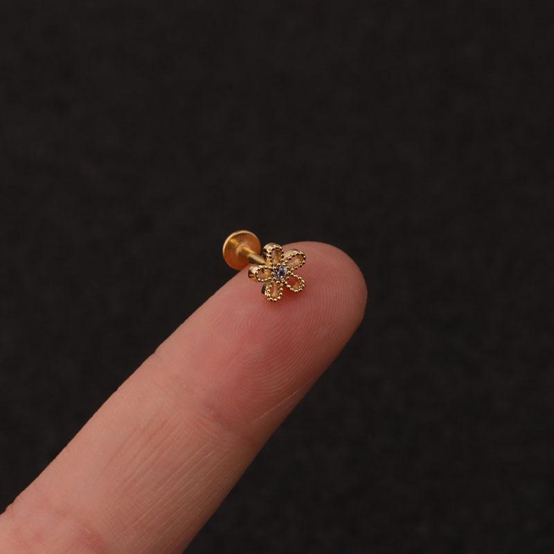 24Pcs 16G Gold CZ Internally Threaded Labret Set, 316L Stainless Steel Cartilage Stud Pack, Hypoallergenic Internally Threaded Nose Studs for Women Men