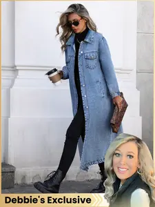 Women's Y2K Long Windbreaker Denim Jacket, Slim Fit Casual Fashion Outerwear for Spring & Fall, Elegant College Student Style