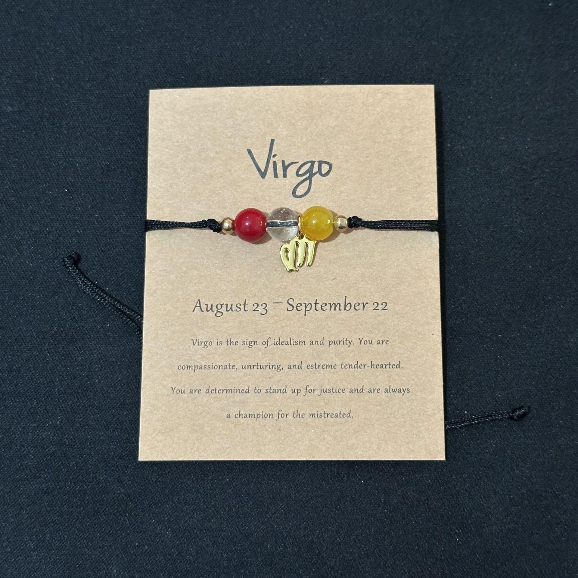 New 12 Zodiac Handmade Braided Rope Bracelet for Women| Citrine Crystal Natural Stone Beaded Cord Bangle| Astrology Jewelry with Gift Card