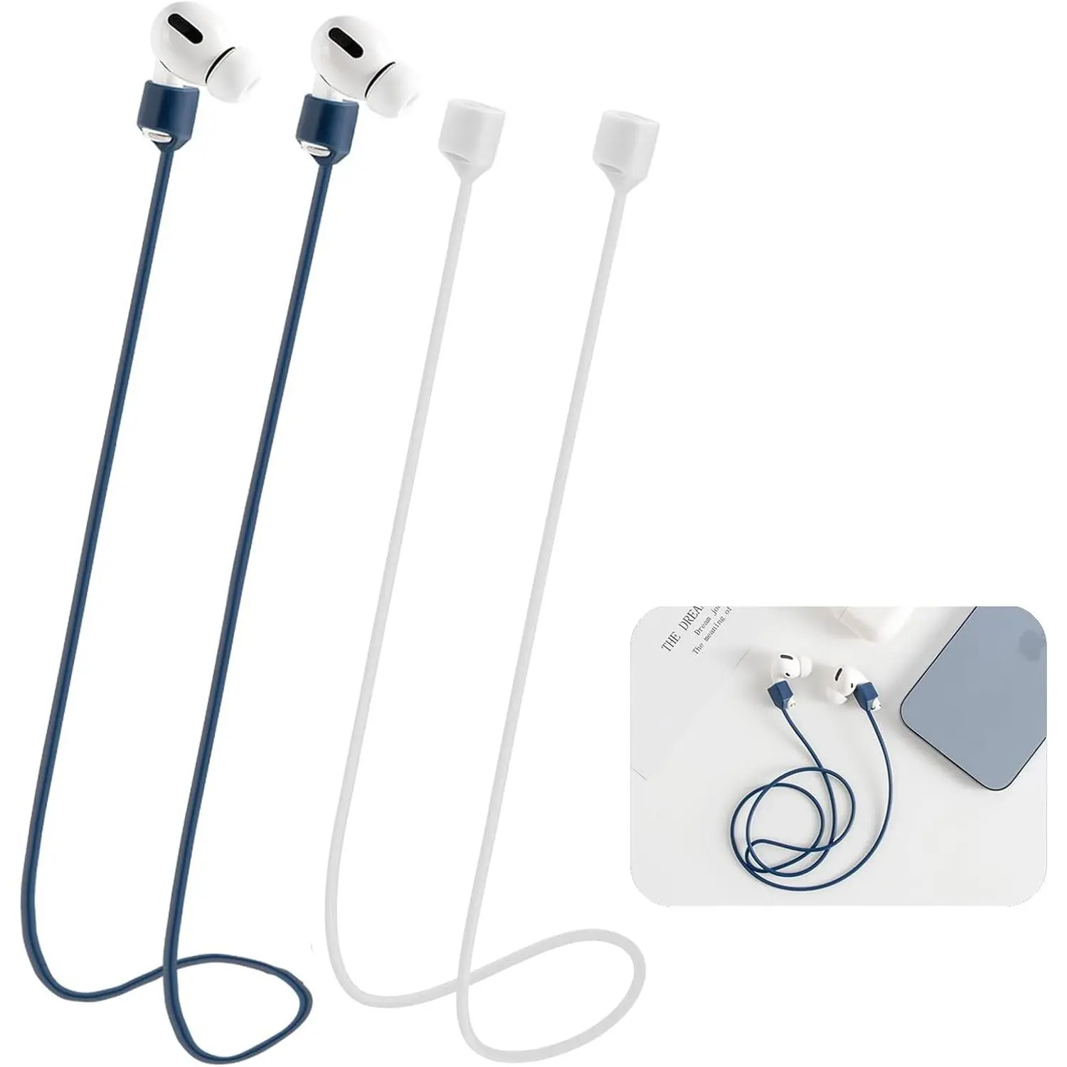 Anti-Lost Straps for AirPods,2 Pack Ultra   AirPods Strap Anti-Lost  Rope Cord,Soft   Lanyard Compatible with AirPods 1&2/ Pro /2nd/3rd(2 Pack White)