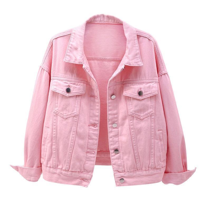 2026 New Women's Short Loose Long Sleeve Jacket Colorful Plus Size Denim Womenswear Coats Tops Comfort Outerwear Casual Batwing Collar Fitted Collared Pink com frts or bet Basic MinimalistGift(Sheets)